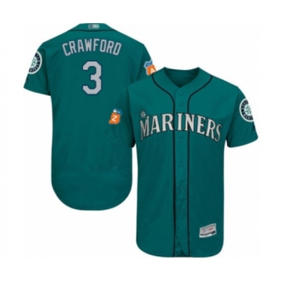 Men's Seattle Mariners 3 J.P. Crawford Teal Green Alternate Flex Base Authentic Collection Baseball Player Jersey