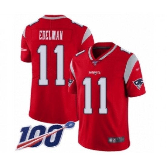 Men's New England Patriots 11 Julian Edelman Limited Red Inverted Legend 100th Season Football Jersey