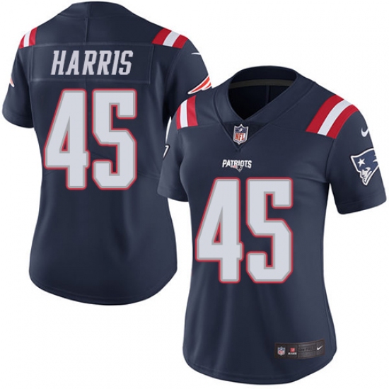 Women's Nike New England Patriots 45 David Harris Limited Navy Blue Rush Vapor Untouchable NFL Jersey