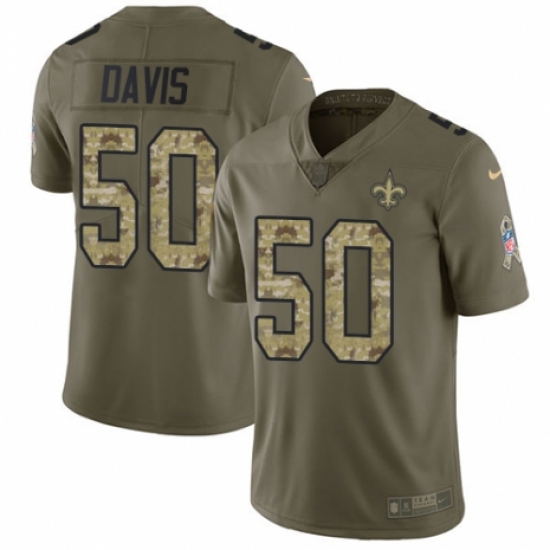 Men's Nike New Orleans Saints 50 DeMario Davis Limited Olive/Camo 2017 Salute to Service NFL Jersey