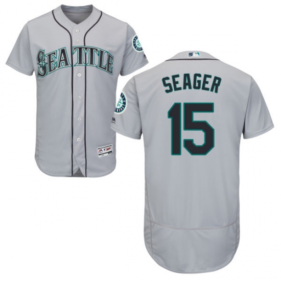 Men's Majestic Seattle Mariners 15 Kyle Seager Grey Road Flex Base Authentic Collection MLB Jersey