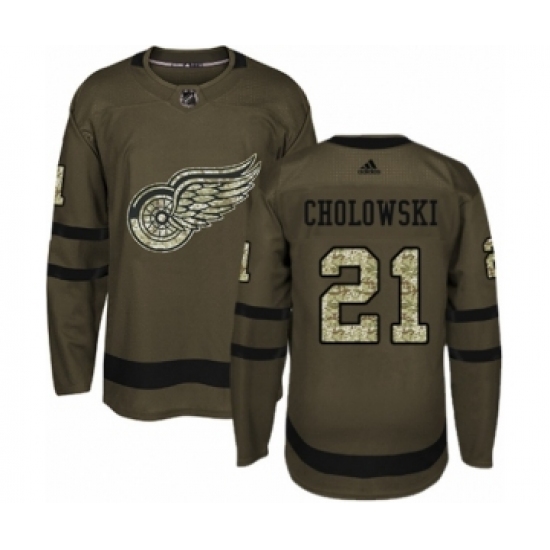 Men's Adidas Detroit Red Wings 21 Dennis Cholowski Authentic Green Salute to Service NHL Jersey