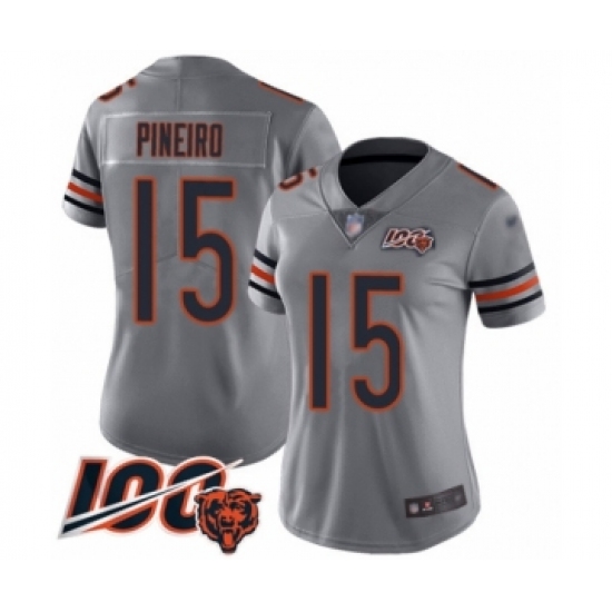 Women's Chicago Bears 15 Eddy Pineiro Limited Silver Inverted Legend 100th Season Football Jersey
