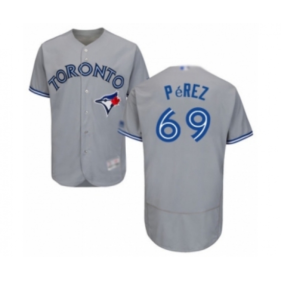 Men's Toronto Blue Jays 69 Hector Perez Grey Road Flex Base Authentic Collection Baseball Player Jersey