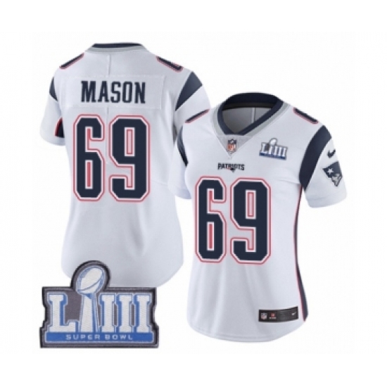 Women's Nike New England Patriots 69 Shaq Mason White Vapor Untouchable Limited Player Super Bowl LIII Bound NFL Jersey