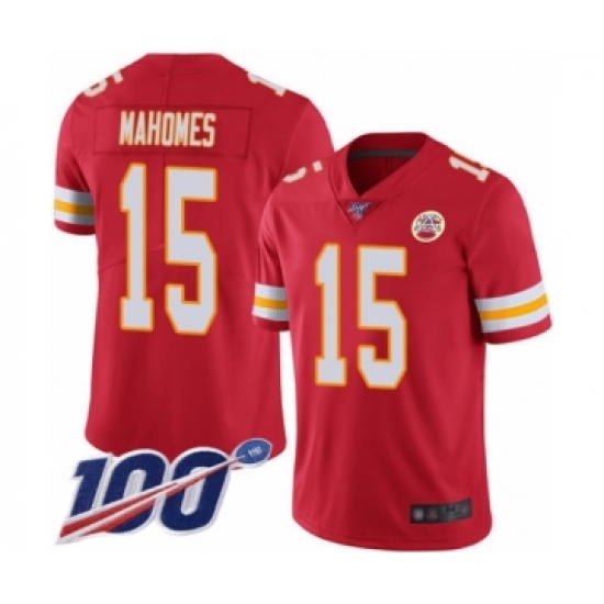 Youth Nike Kansas City Chiefs 15 Patrick Mahomes Red Team Color Vapor Untouchable Limited Player 100th Season NFL Jersey