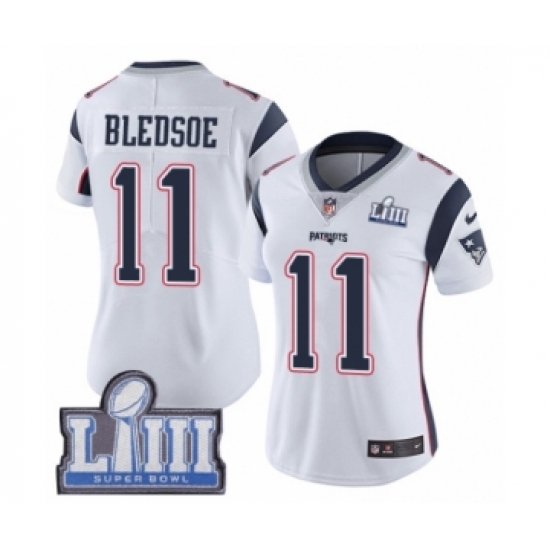 Women's Nike New England Patriots 11 Drew Bledsoe White Vapor Untouchable Limited Player Super Bowl LIII Bound NFL Jersey