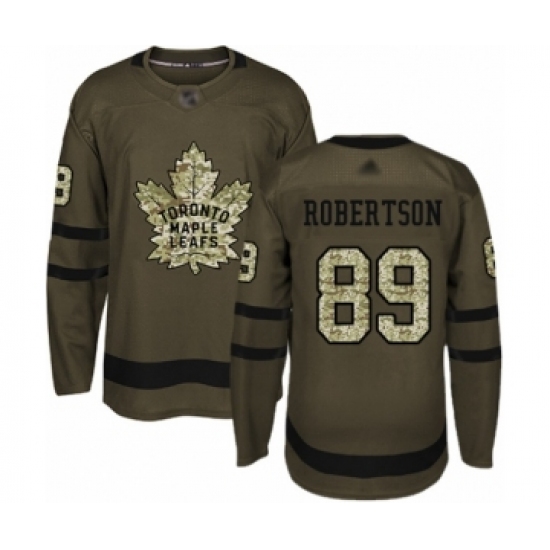 Men's Toronto Maple Leafs 89 Nicholas Robertson Authentic Green Salute to Service Hockey Jersey