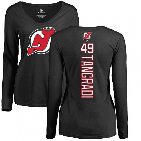 NHL Women's Adidas New Jersey Devils 49 Eric Tangradi Black Backer Long Sleeve T-Shirt