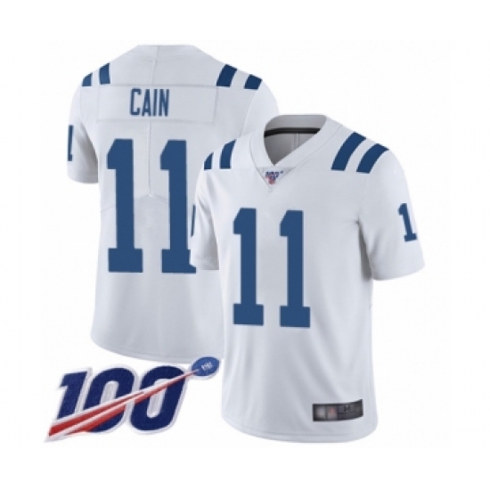 Men's Indianapolis Colts 11 Deon Cain White Vapor Untouchable Limited Player 100th Season Football Jersey