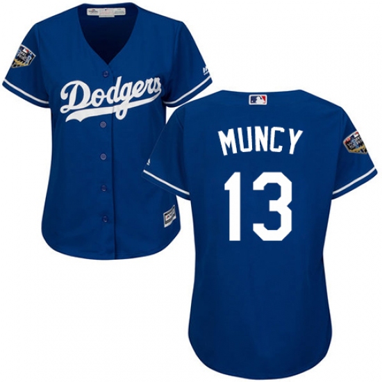 Women's Majestic Los Angeles Dodgers 13 Max Muncy Authentic Royal Blue Alternate Cool Base 2018 World Series MLB Jersey