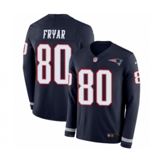 Men's Nike New England Patriots 80 Irving Fryar Limited Navy Blue Therma Long Sleeve NFL Jersey