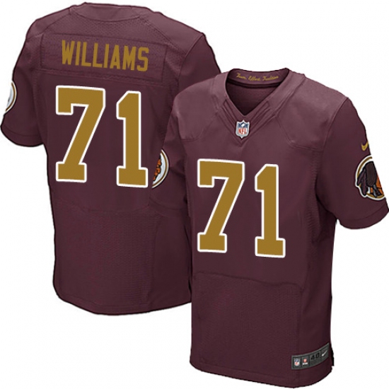 Men's Nike Washington Redskins 71 Trent Williams Elite Burgundy Red/Gold Number Alternate 80TH Anniversary NFL Jersey