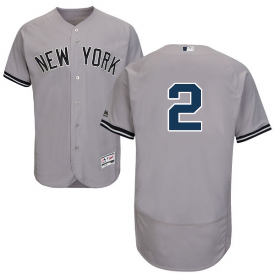 Men's Majestic New York Yankees 2 Derek Jeter Grey Road Flex Base Authentic Collection MLB Jersey