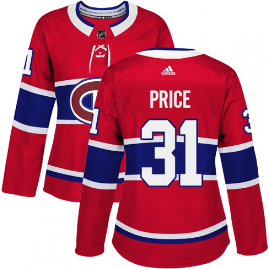 Women's Adidas Montreal Canadiens 31 Carey Price Premier Red Home NHL Jersey