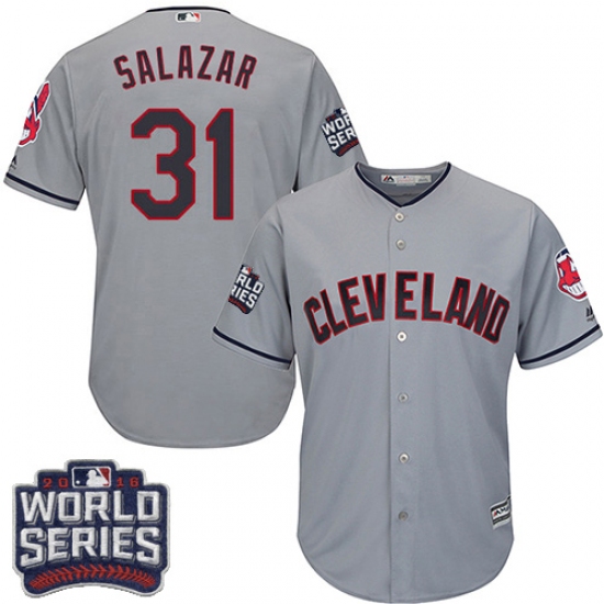 Youth Majestic Cleveland Indians 31 Danny Salazar Authentic Grey Road 2016 World Series Bound Cool Base MLB Jersey