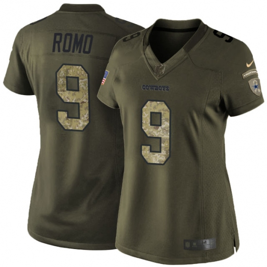 Women's Nike Dallas Cowboys 9 Tony Romo Elite Green Salute to Service NFL Jersey