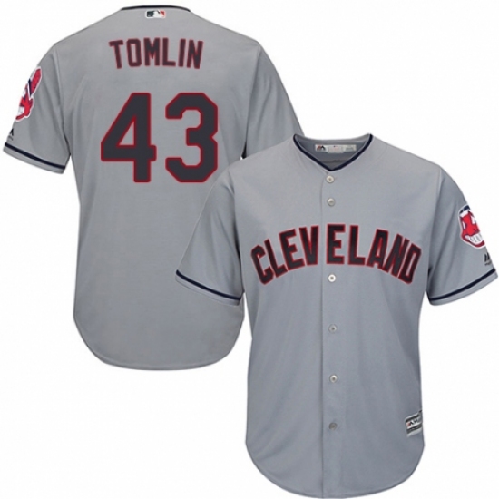 Youth Majestic Cleveland Indians 43 Josh Tomlin Replica Grey Road Cool Base MLB Jersey