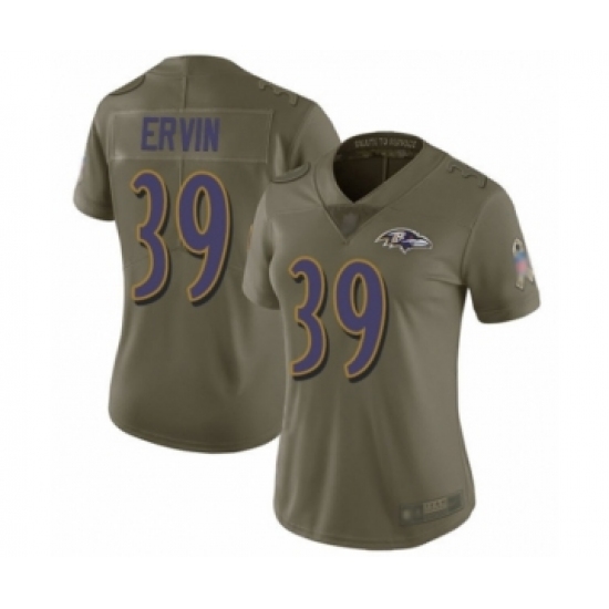 Women's Baltimore Ravens 39 Tyler Ervin Limited Olive 2017 Salute to Service Football Jersey