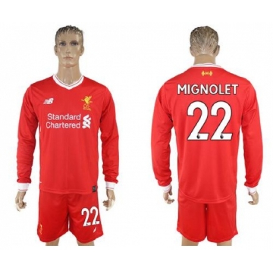Liverpool 22 Mignolet Home Long Sleeves Soccer Club Jersey