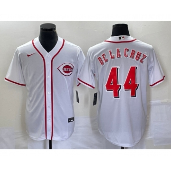 Men's Nike Cincinnati Reds 44 Elly De La Cruz Number White Cool Base Stitched Baseball Jersey 1
