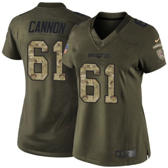 Women's Nike New England Patriots 61 Marcus Cannon Elite Green Salute to Service NFL Jersey