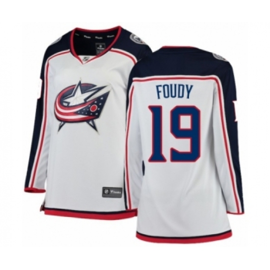 Women's Columbus Blue Jackets 19 Liam Foudy Authentic White Away Fanatics Branded Breakaway NHL Jersey