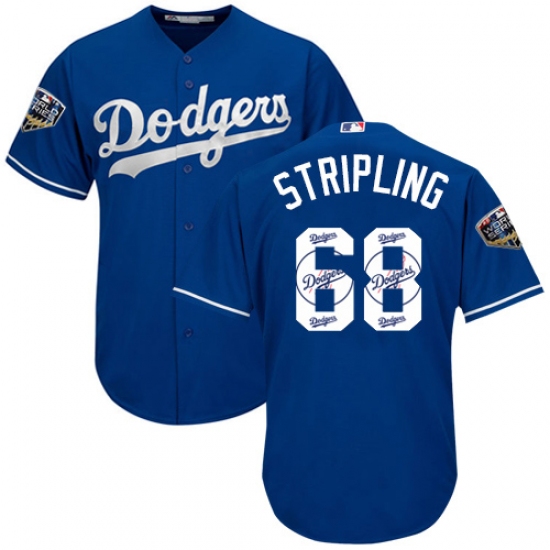 Men's Majestic Los Angeles Dodgers 68 Ross Stripling Authentic Royal Blue Team Logo Fashion Cool Base 2018 World Series MLB Jersey