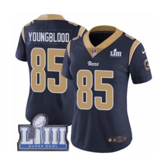 Women's Nike Los Angeles Rams 85 Jack Youngblood Navy Blue Team Color Vapor Untouchable Limited Player Super Bowl LIII Bound NFL Jersey
