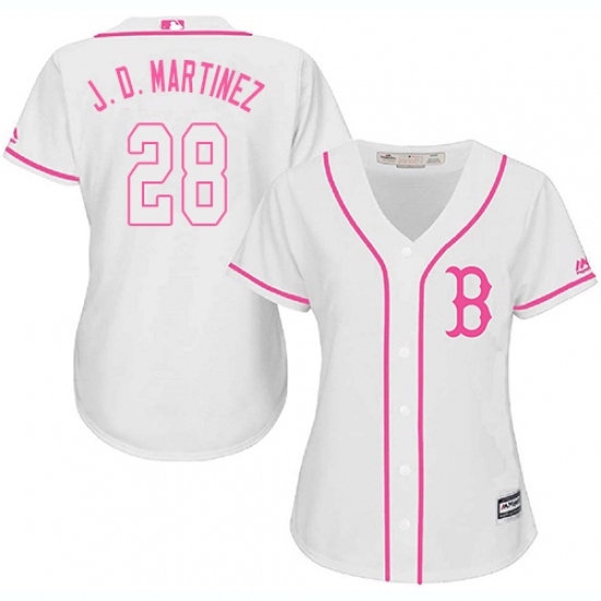 Women's Majestic Boston Red Sox 28 J. D. Martinez Replica White Fashion MLB Jersey