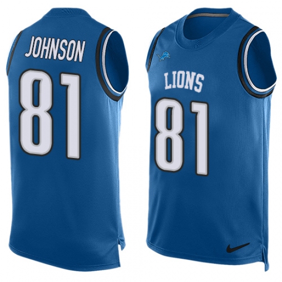 Men's Nike Detroit Lions 81 Calvin Johnson Limited Light Blue Player Name & Number Tank Top NFL Jersey