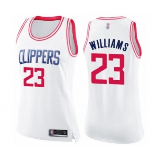 Women's Los Angeles Clippers 23 Lou Williams Swingman White Pink Fashion Basketball Jersey