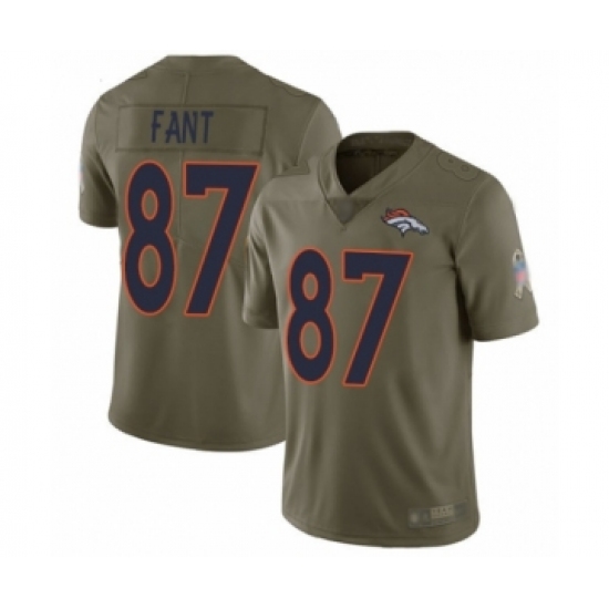 Men's Denver Broncos 87 Noah Fant Limited Olive 2017 Salute to Service Football Jersey