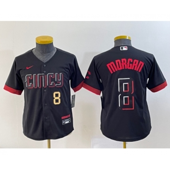 Youth Nike Cincinnati Reds 8 Joe Morgan Number Black 2023 City Connect Cool Base Stitched Jersey 1