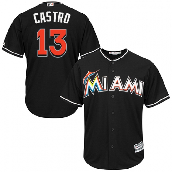 Youth Majestic Miami Marlins 13 Starlin Castro Authentic Black Alternate 2 Cool Base MLB Jersey