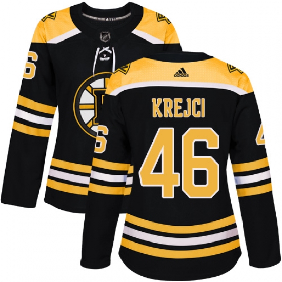 Women's Adidas Boston Bruins 46 David Krejci Authentic Black Home NHL Jersey