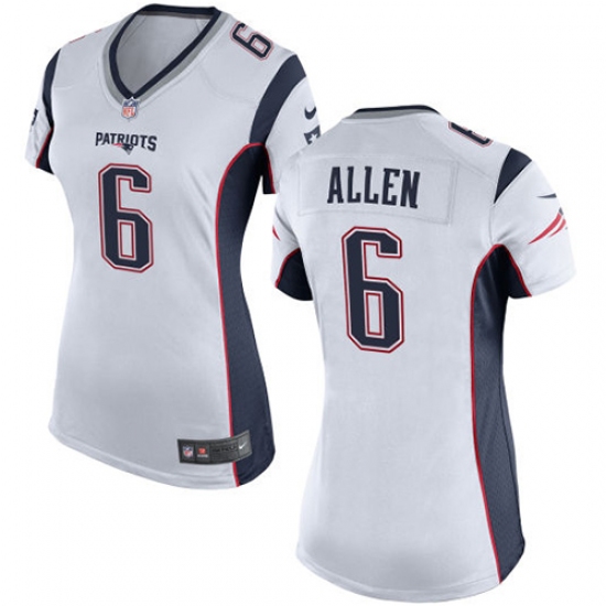 Women's Nike New England Patriots 6 Ryan Allen Game White NFL Jersey