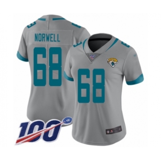Women's Jacksonville Jaguars 68 Andrew Norwell Silver Inverted Legend Limited 100th Season Football Jersey