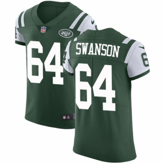 Men's Nike New York Jets 64 Travis Swanson Green Team Color Vapor Untouchable Elite Player NFL Jersey