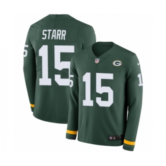 Men's Nike Green Bay Packers 15 Bart Starr Limited Green Therma Long Sleeve NFL Jersey