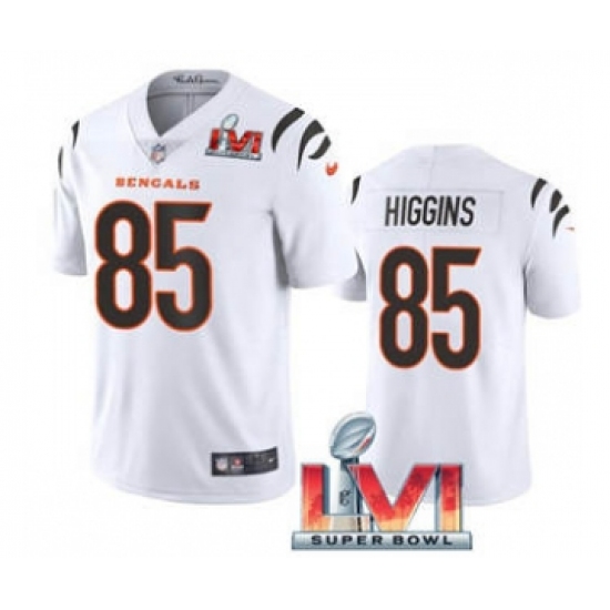 Men's Cincinnati Bengals 85 Tee Higgins White 2022 Super Bowl LVI Vapor Limited Stitched Jersey