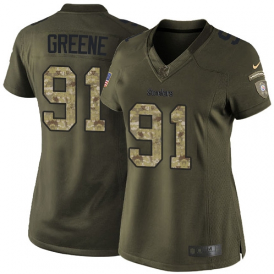 Women's Nike Pittsburgh Steelers 91 Kevin Greene Elite Green Salute to Service NFL Jersey