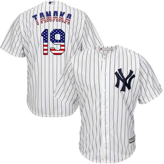 Men's Majestic New York Yankees 19 Masahiro Tanaka Authentic White USA Flag Fashion MLB Jersey
