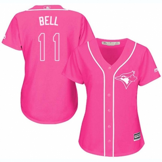 Women's Majestic Toronto Blue Jays 11 George Bell Replica Pink Fashion Cool Base MLB Jersey