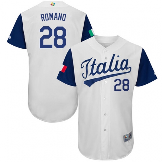 Men's Italy Baseball Majestic 28 Jordan Romano White 2017 World Baseball Classic Authentic Team Jersey