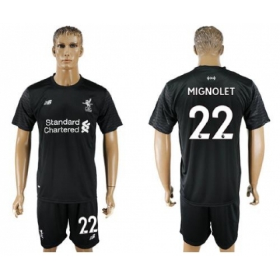 Liverpool 22 Mignolet Black Goalkeeper Soccer Club Jersey