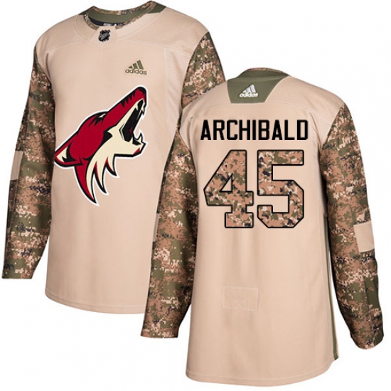 Youth Adidas Arizona Coyotes 45 Josh Archibald Authentic Camo Veterans Day Practice NHL Jersey