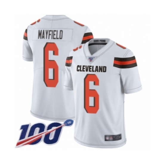 Youth Cleveland Browns 6 Baker Mayfield White 100th Season Vapor Untouchable Limited Player Football Jersey