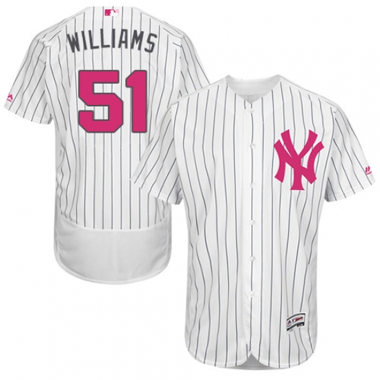 Men's Majestic New York Yankees 51 Bernie Williams Authentic White 2016 Mother's Day Fashion Flex Base MLB Jersey