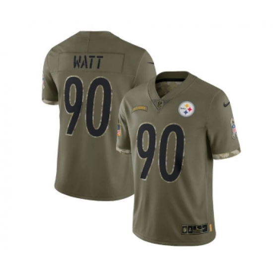 Men's Pittsburgh Steelers 90 T. J. Watt 2022 Olive Salute To Service Limited Stitched Jersey